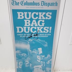 Urban Meyer Autographed Newspaper Plate Ohio State Champians